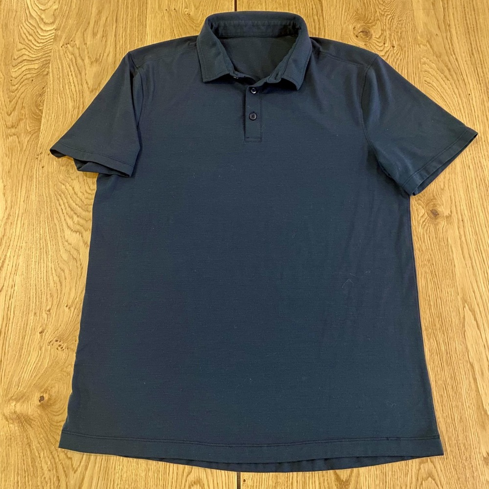 Lululemon Evolution Polo Shirt Mens Medium  Blue Short Sleeve*